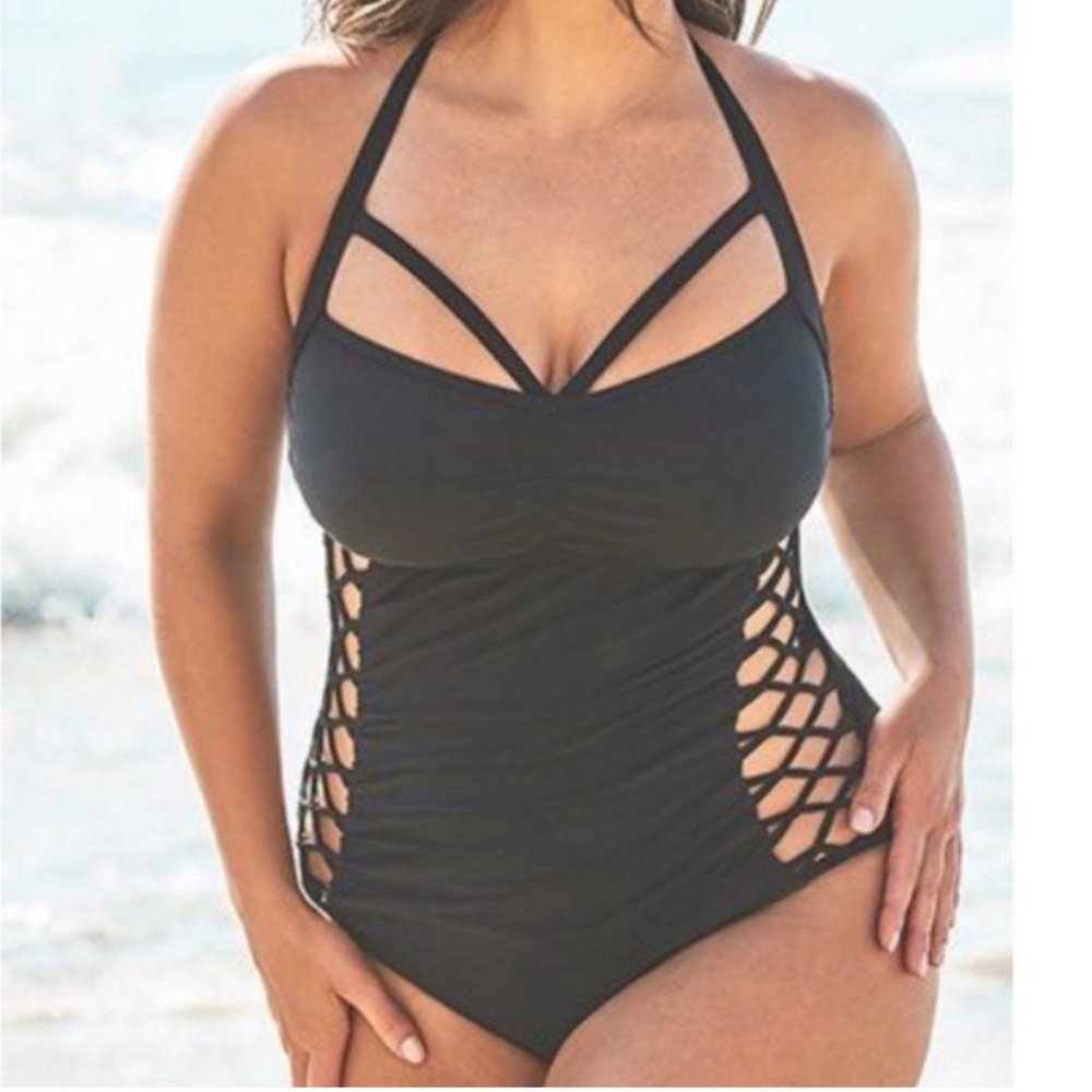 Like new! Elegant Black Halter One-Piece Swimsuit